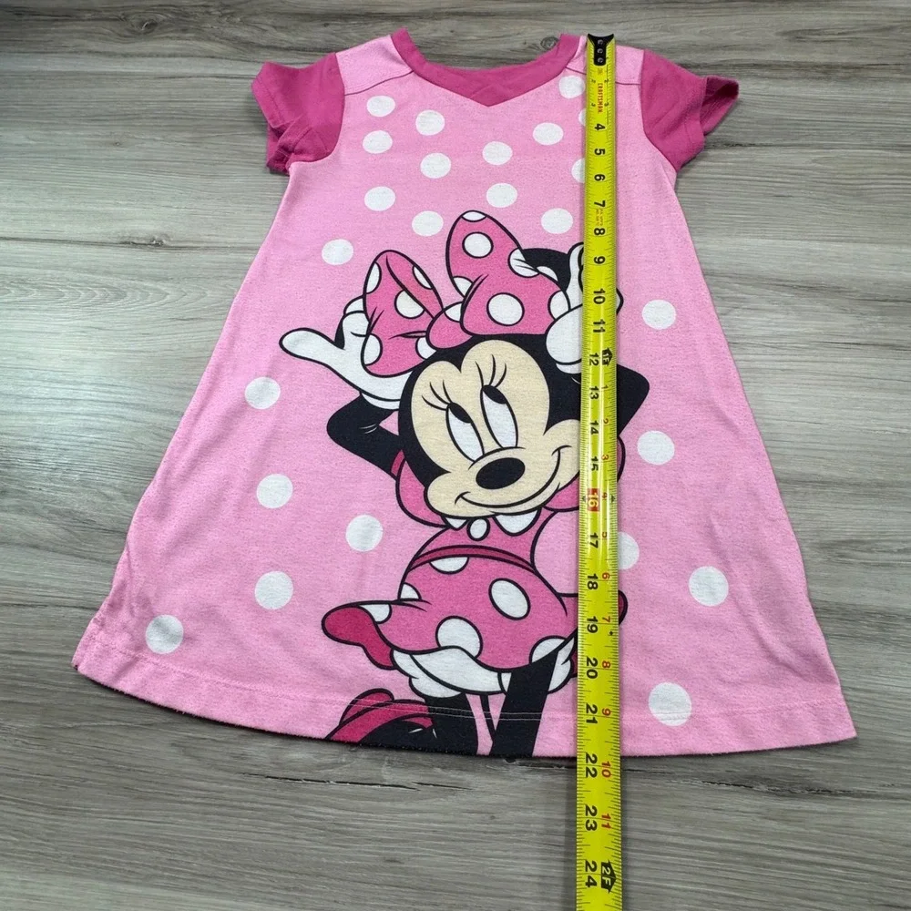 Disney Minnie Mouse Pink Polka Dot‎ Nightgown Pajama Dress Kids Size 4 - Picture 4 of 12